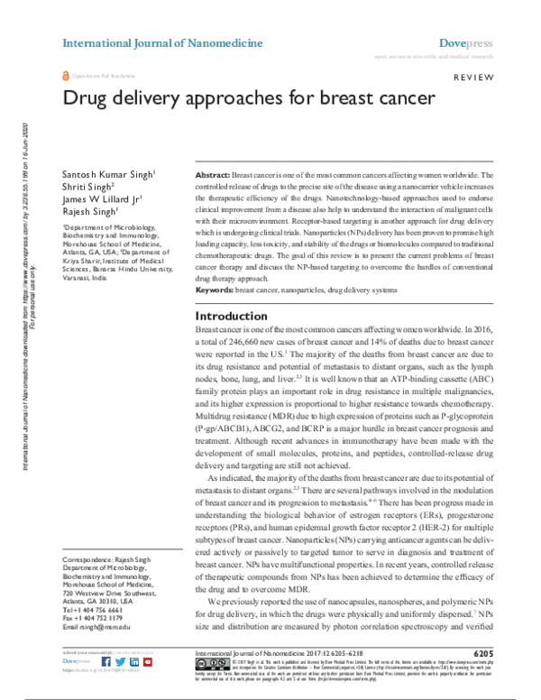 (PDF) Drug delivery approaches for breast cancer