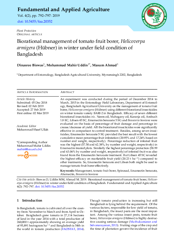 (PDF) Biorational Management of Tomato Fruit Borer, Helicoverpa