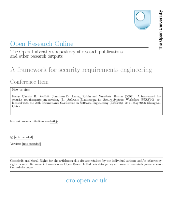 (PDF) A Framework for Security Requirements Engineering