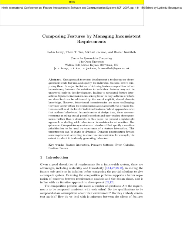 (PDF) Composing Features by Managing Inconsistent Requirements