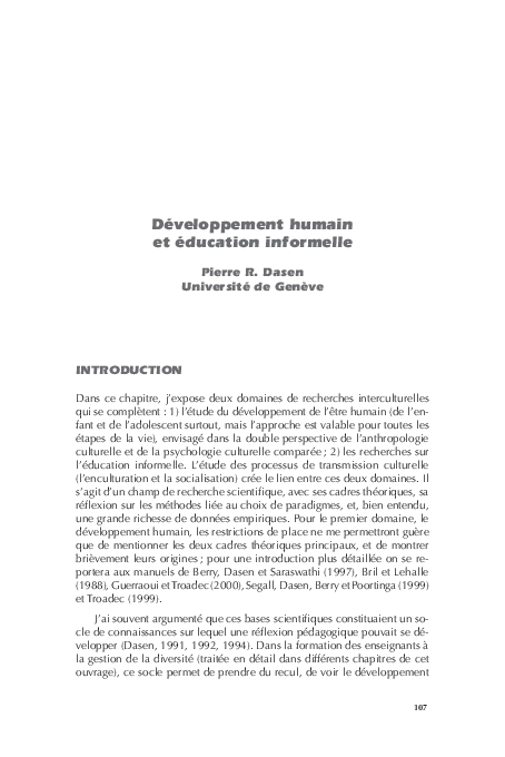 (PDF) Développement humain et éducation informelle