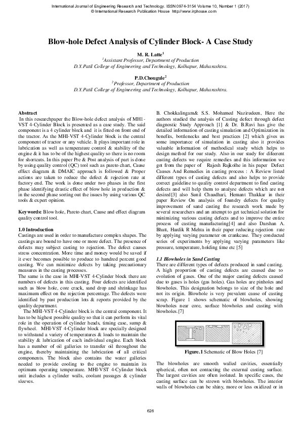 (PDF) Blow-hole Defect Analysis of Cylinder Block-A Case Study