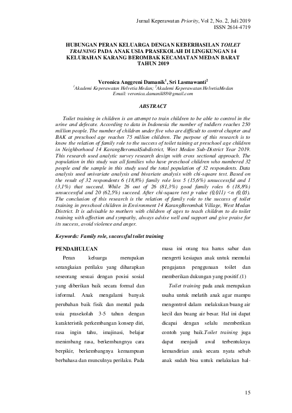 (PDF) Hubungan Peran Keluarga Dengan Keberhasilan Toilet Training Pada