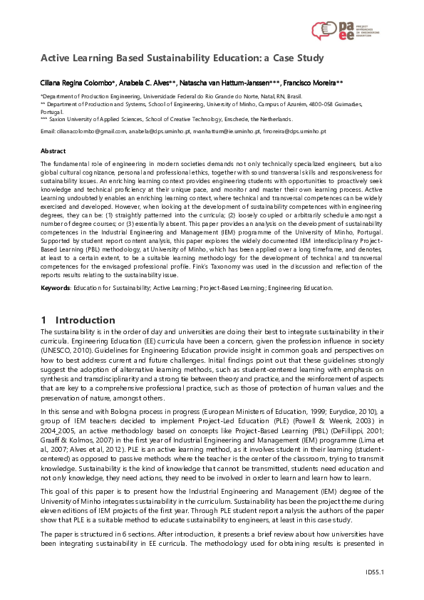 (PDF) Active learning based sustainability education: a case study
