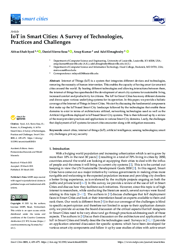 (PDF) IoT in Smart Cities: A Survey of Technologies, Practices and ...