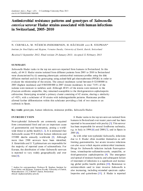 (PDF) Antimicrobial resistance patterns and genotypes of Salmonella ...