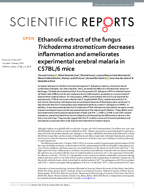 (PDF) Ethanolic extract of the fungus Trichoderma stromaticum decreases ...
