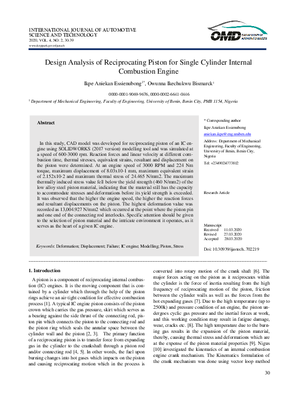 (PDF) Design Analysis of Reciprocating Piston for Single Cylinder ...