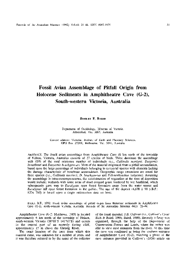 (PDF) Fossil avian assemblage of pitfall origin from Holocene sediments ...
