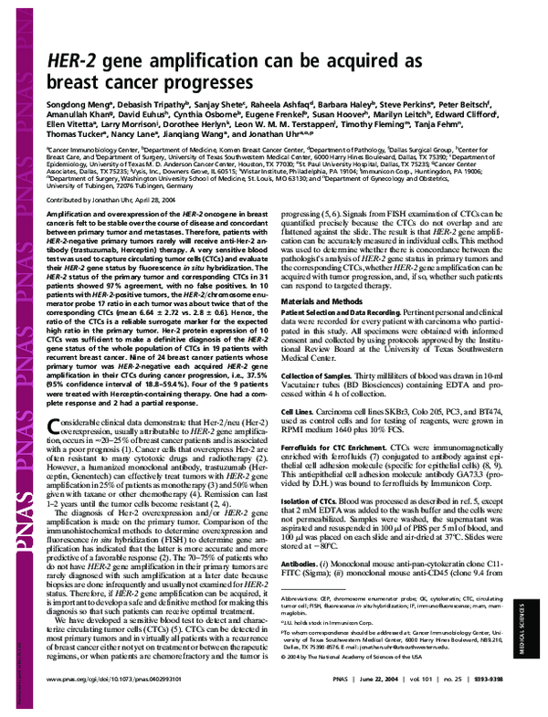 (PDF) HER-2 Gene Amplification Can Be Acquired As Breast Cancer Progresses