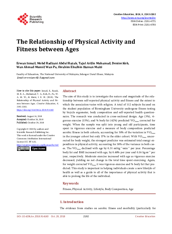 (PDF) The Relationship of Physical Activity and Fitness between Ages