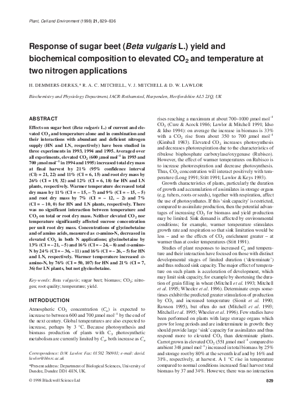 (PDF) Response of sugar beet (Beta vulgaris L.) yield and biochemical ...