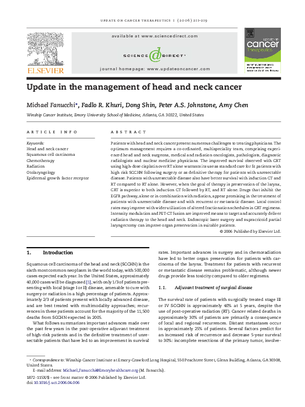 (PDF) Update in the management of head and neck cancer