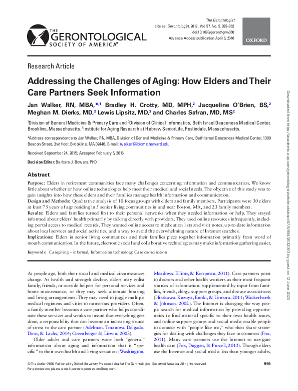 (PDF) Addressing the Challenges of Aging: How Elders and Their Care ...