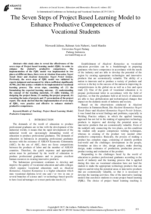 (PDF) The Seven Steps of Project Based Learning Model to Enhance ...