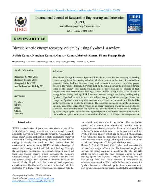 (PDF) Bicycle energy recovery system by using flywheela review