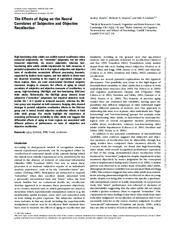(PDF) The effects of aging on the neural correlates of subjective and ...