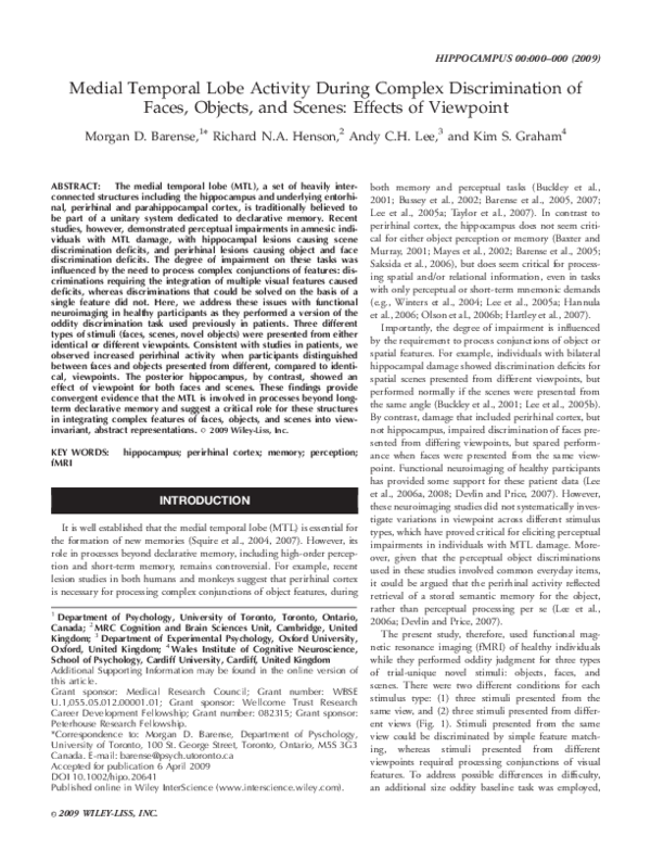 (PDF) Medial temporal lobe activity during complex discrimination of ...