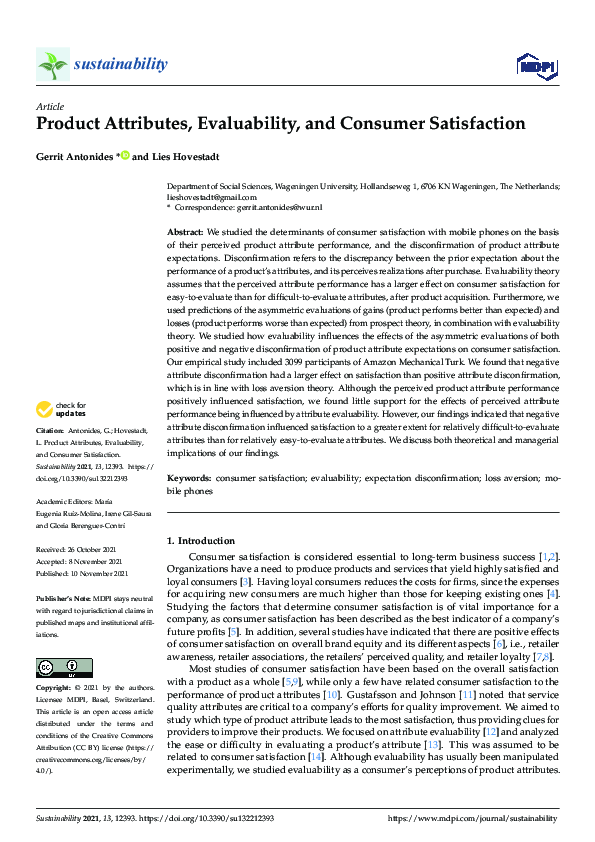 (PDF) Product Attributes, Evaluability, and Consumer Satisfaction