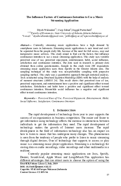 (PDF) The Influence Factors of Continuance Intention to Use a Music ...