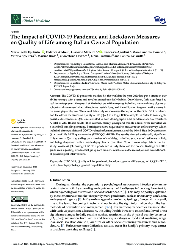 (PDF) The Impact of COVID-19 Pandemic and Lockdown Measures on Quality ...