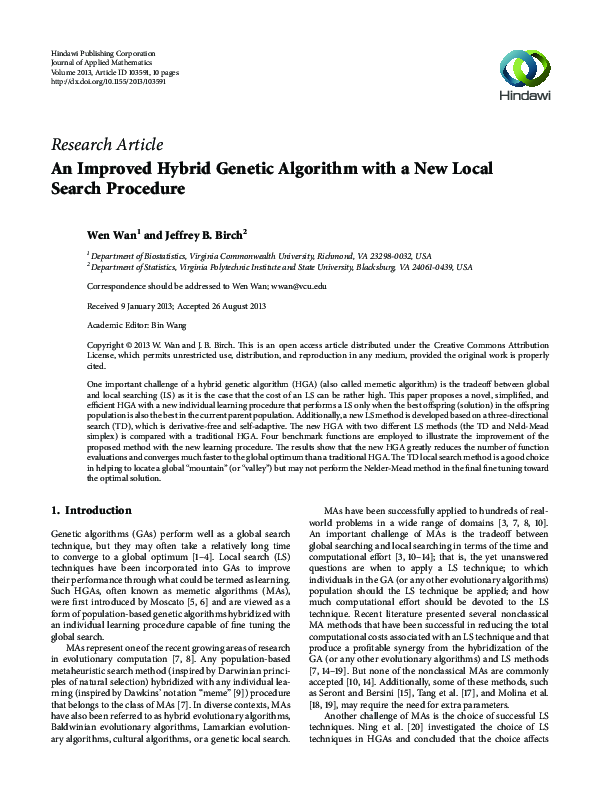 (PDF) An Improved Hybrid Genetic Algorithm with a New Local Search ...