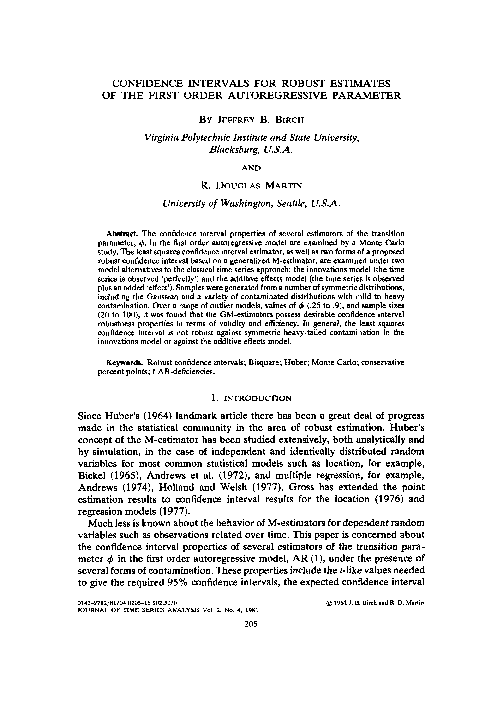 (PDF) Confidence Intervals for Robust Estimates of the First Order ...