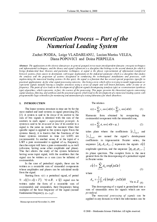 (PDF) The Discretization Process part of the Numerical Leading System