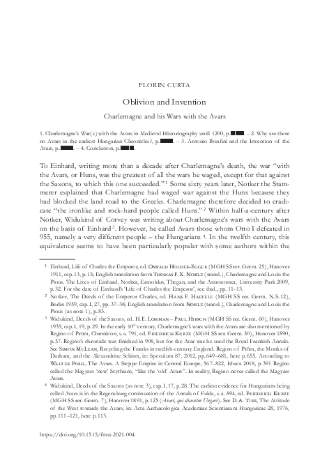 Oblivion and invention. Charlemagne and his wars with the Avars