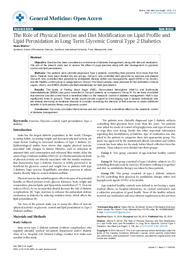 (PDF) The Role of Physical Exercise and Diet Modification on Lipid ...