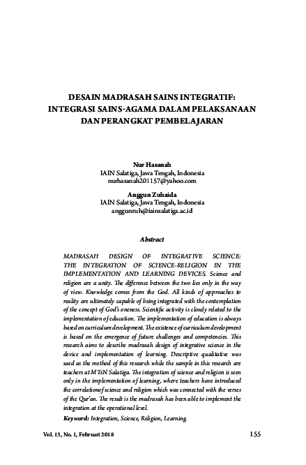 (PDF) Desain Madrasah Sains Integratif: Integrasi Sains Dan Agama Dalam ...
