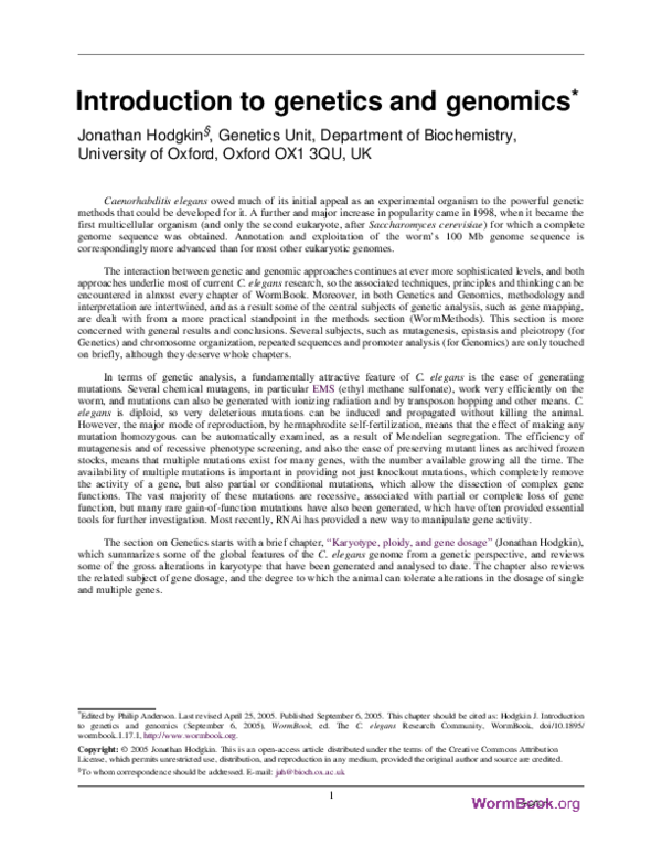 (PDF) Introduction to genetics and genomics