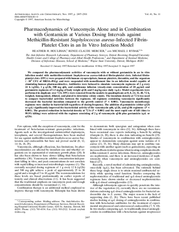 (PDF) Pharmacodynamics of vancomycin alone and in combination with ...