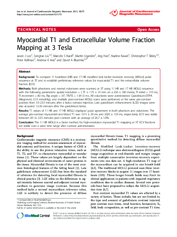 (PDF) Myocardial T1 and extracellular volume fraction mapping at 3 tesla