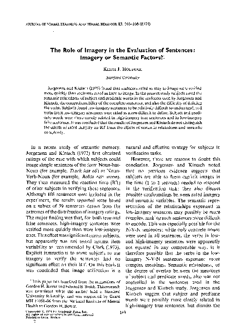 (PDF) The role of imagery in the evaluation of sentences: Imagery or ...