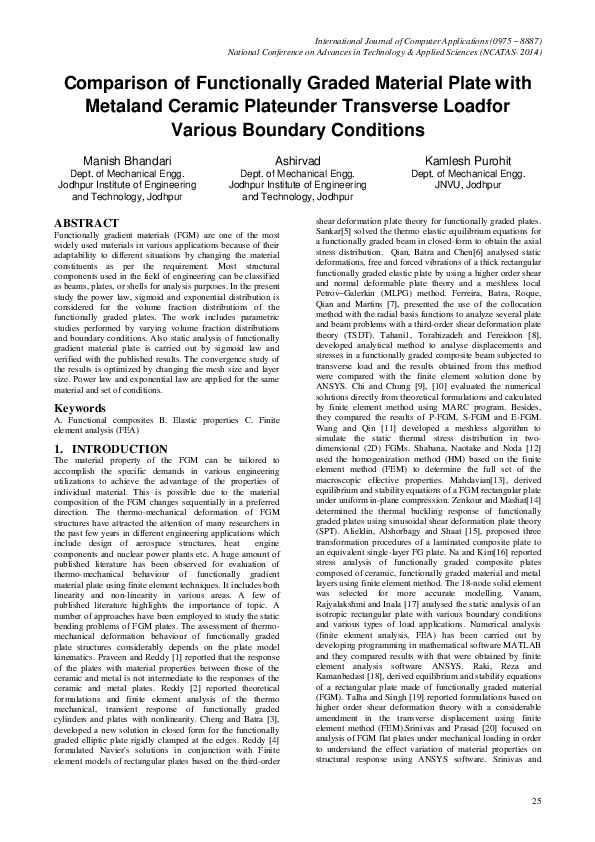 (PDF) Comparison of Functionally Graded Material Plate with Metal and ...