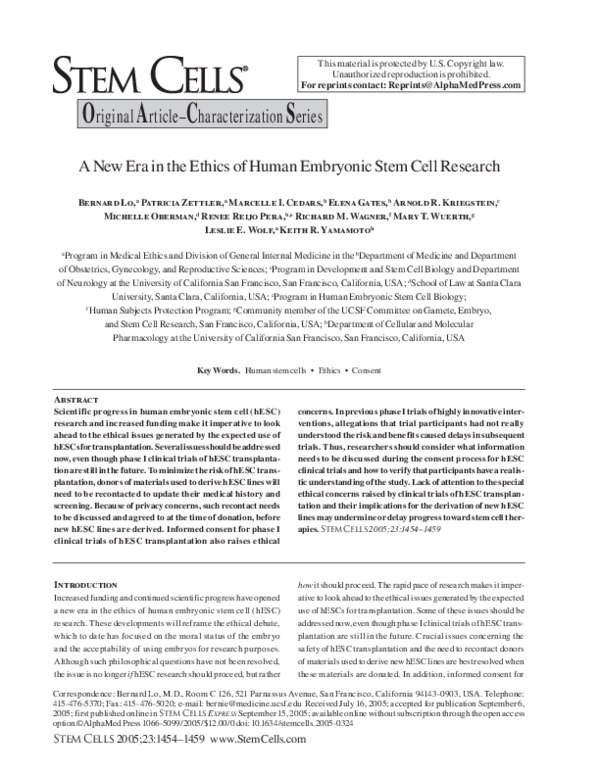 (PDF) A New Era in the Ethics of Human Embryonic Stem Cell Research