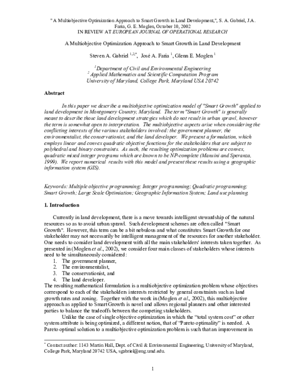 (PDF) A multiobjective optimization approach to smart growth in land ...