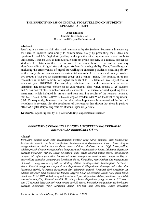 (PDF) The Effectiveness of Digital Storytelling on Students’ Speaking ...