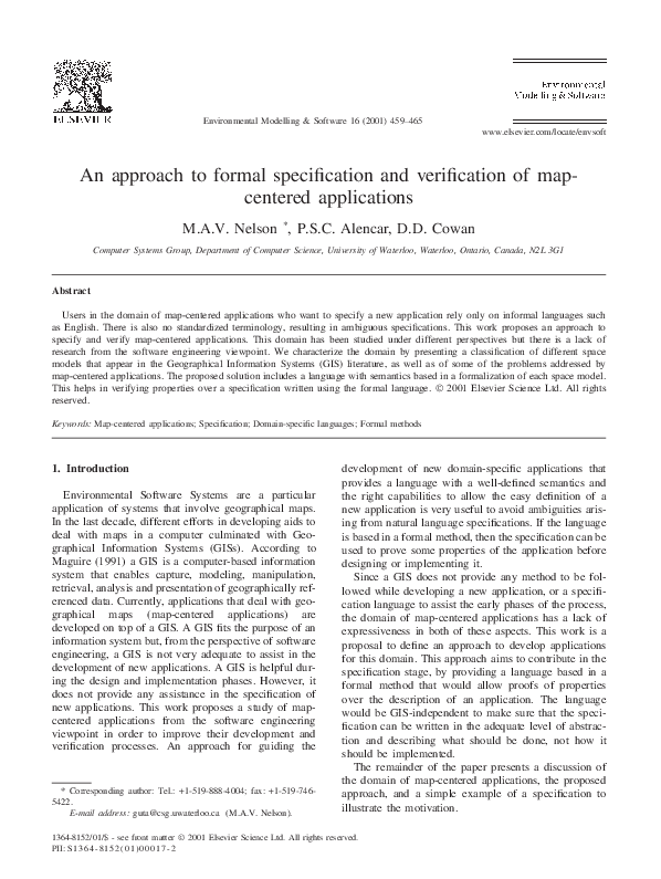 (PDF) An approach to formal specification and verification of map ...