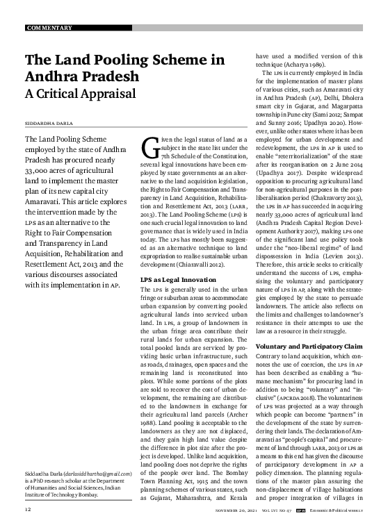 (PDF) The Land Pooling Scheme in Andhra Pradesh A Critical Appraisal