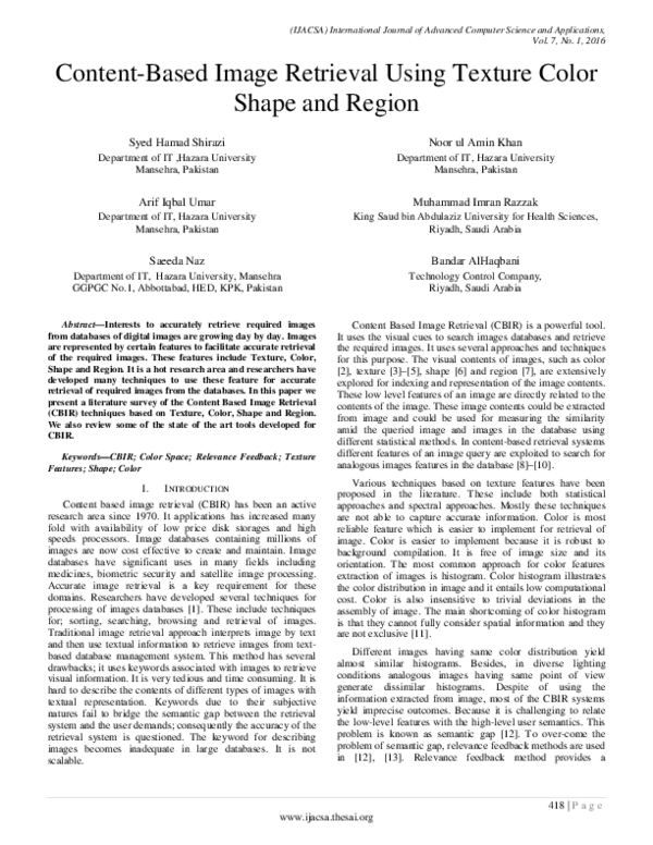 (PDF) Content-Based Image Retrieval Using Texture Color Shape and Region