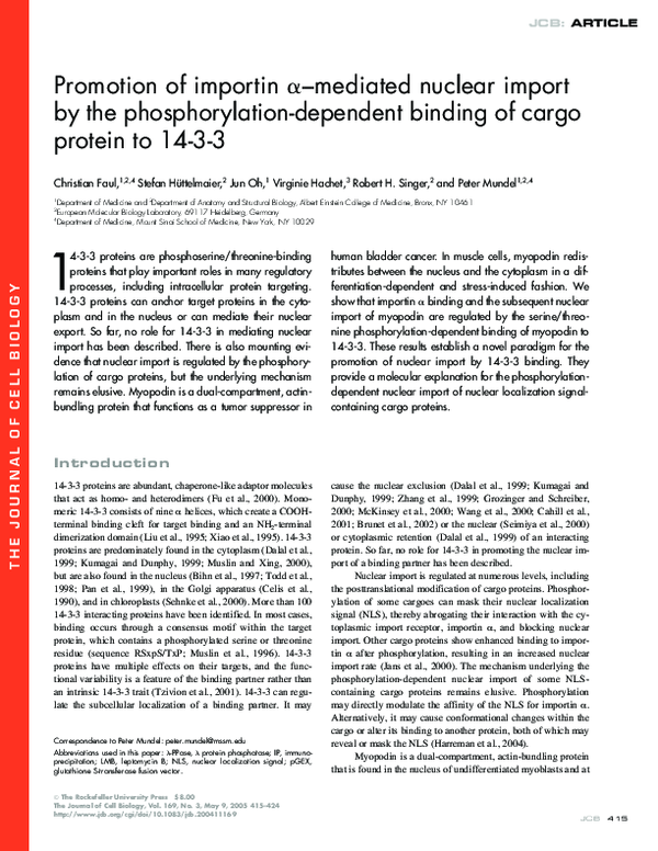(PDF) Promotion of importin -mediated nuclear import by the ...