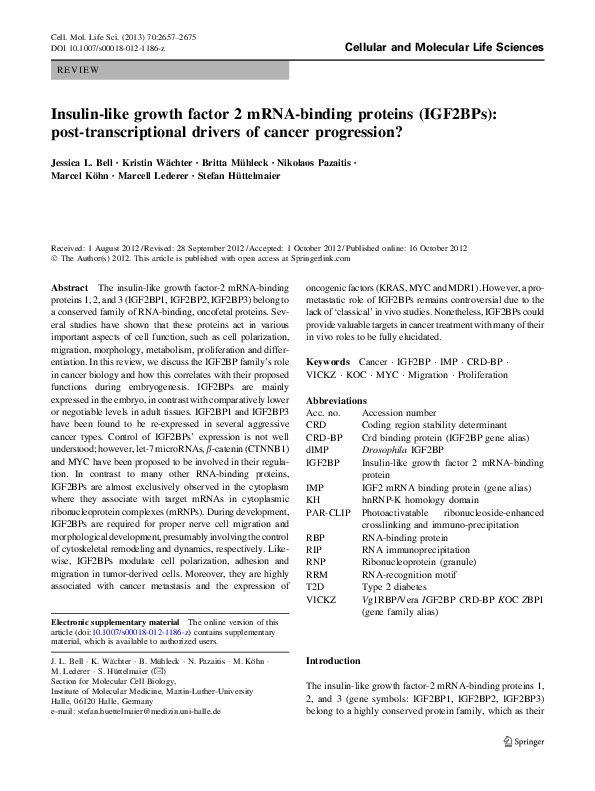 (PDF) Insulin-like growth factor 2 mRNA-binding proteins (IGF2BPs ...