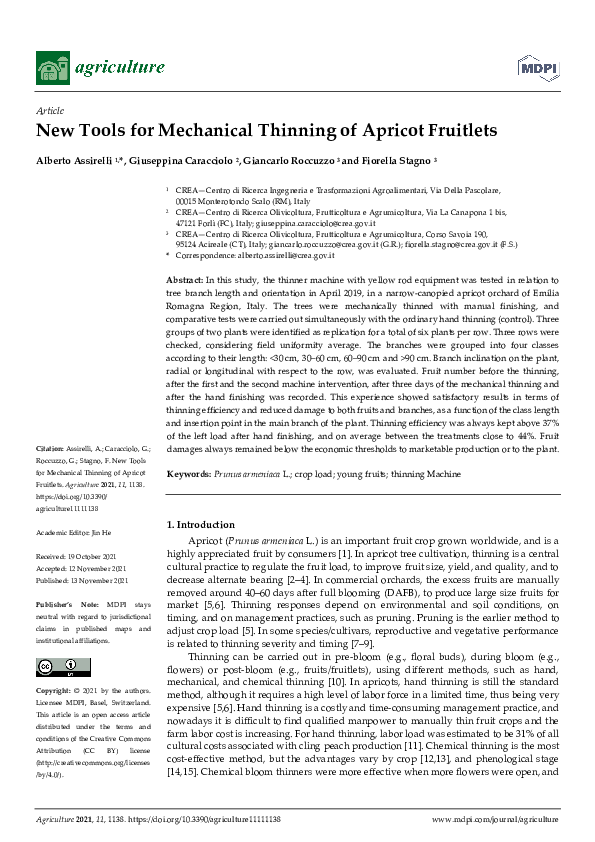 (PDF) New Tools for Mechanical Thinning of Apricot Fruitlets