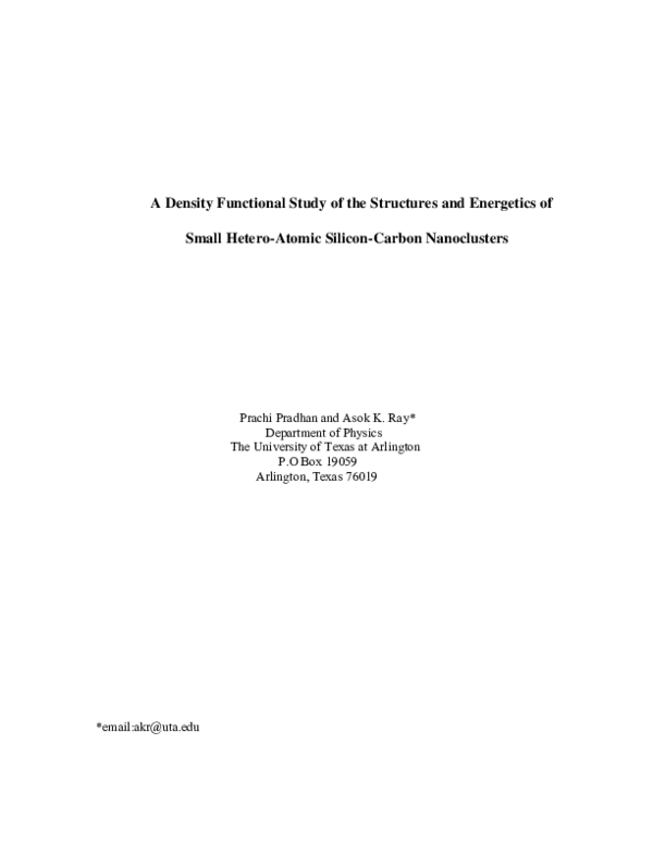 (PDF) A Density Functional Study of the Structure and Energetics of ...