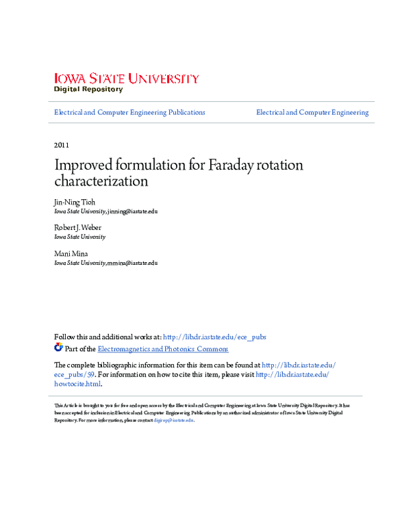 (PDF) Improved formulation for Faraday rotation characterization