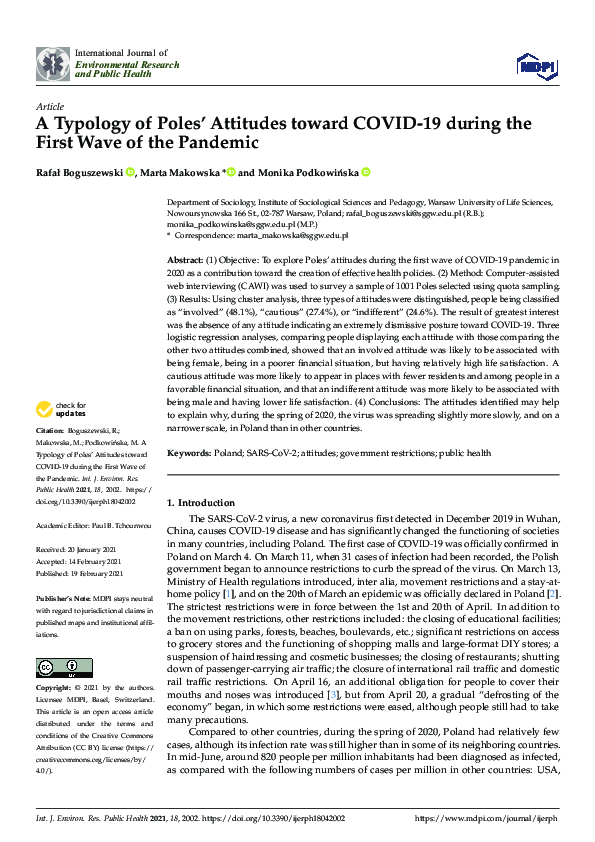 (PDF) A Typology of Poles' Attitudes toward COVID-19 during the First ...