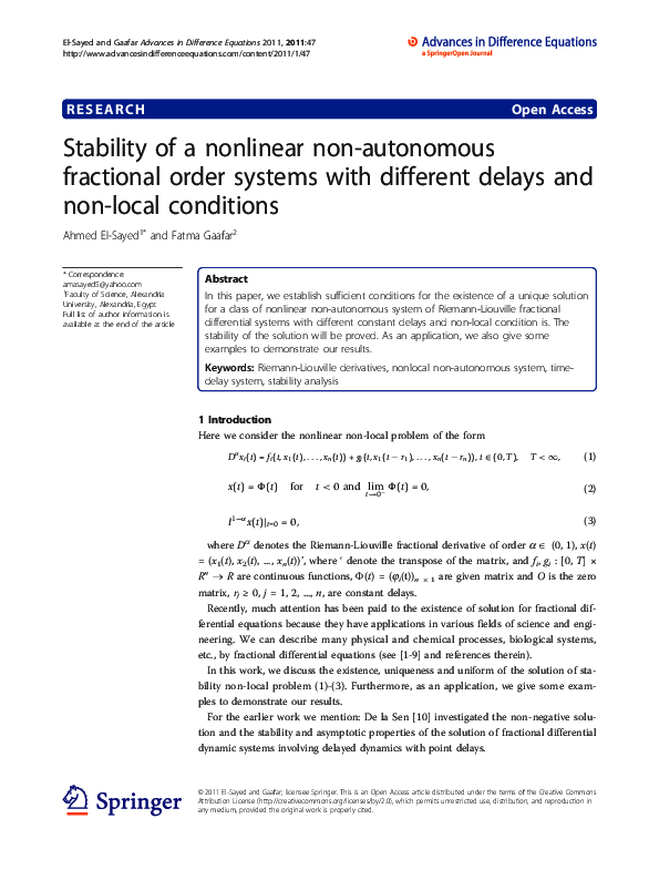 (PDF) Stability of a nonlinear non-autonomous fractional order systems ...