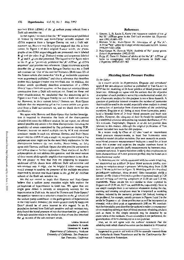 (PDF) Modeling blood pressure profiles